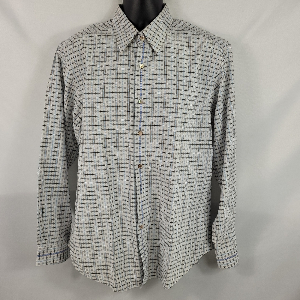 Robert Graham Retro Geometric Long Sleeve Button-Up Dress Shirt size Mens Large